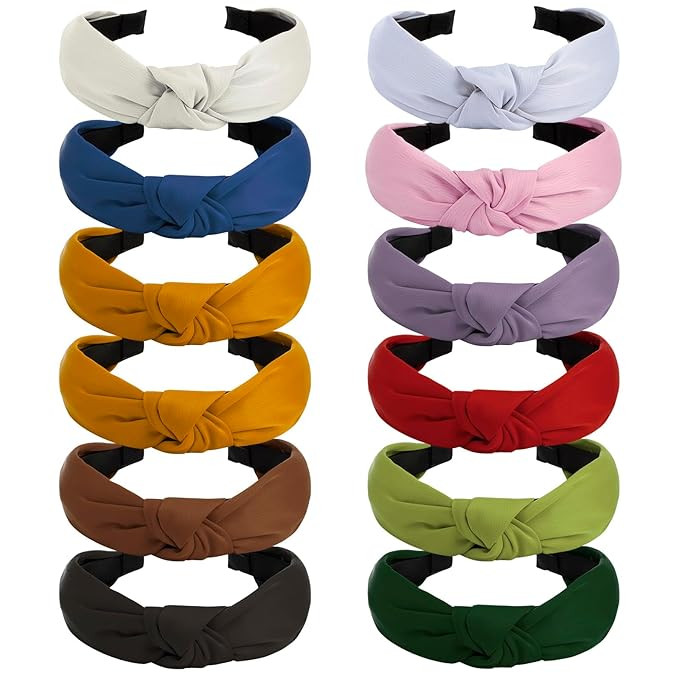 VELSCRUN 12 Pack Satin Headbands for Women Non Slip Wide Knotted Headbands Cute Boho Head Bands S... | Amazon (US)