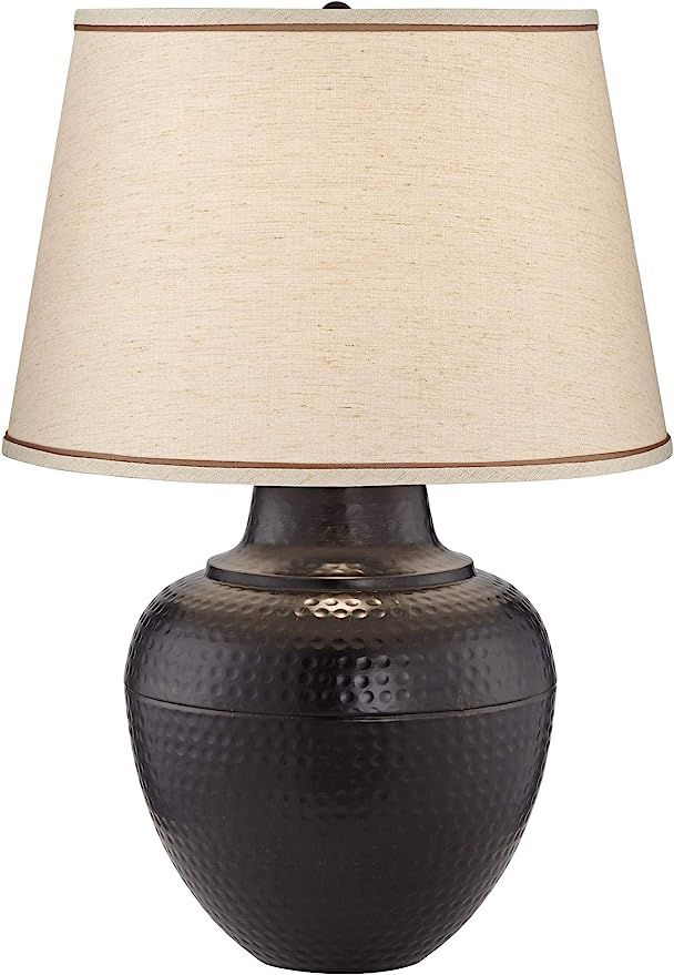 Brighton Southwest Rustic Farmhouse Table Lamp 27.25" Tall Hammered Warm Bronze Metal Pot Beige F... | Amazon (US)