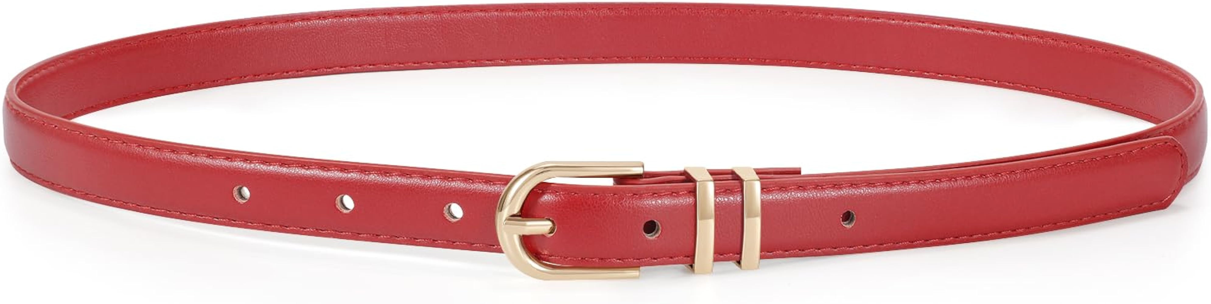 JASGOOD Womens Skinny Leather Belt Ladies Thin Faux Leather Belt with Gold/Silver Buckle for Jean... | Amazon (US)