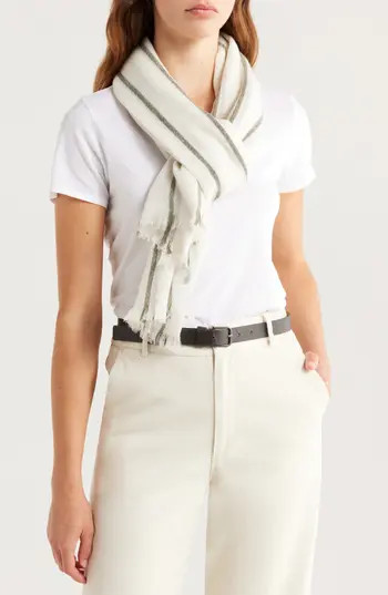 Nordstrom Stripe Cashmere Scarf in Ivory- Olive Combo at Nordstrom Rack | Nordstrom Rack