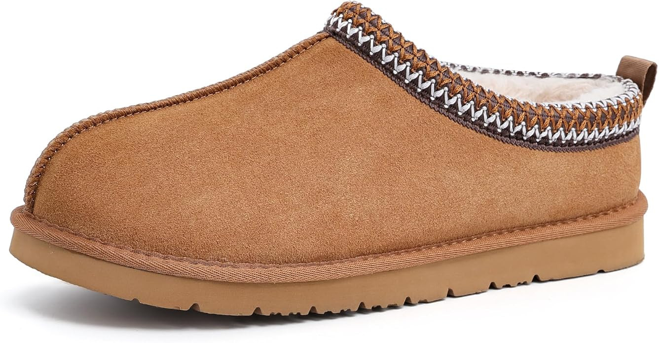 Mens Slippers Genuine Suede Fuzzy Slippers Indoor and Outdoor Cozy House Shoes Memory Foam Non-Sl... | Amazon (US)