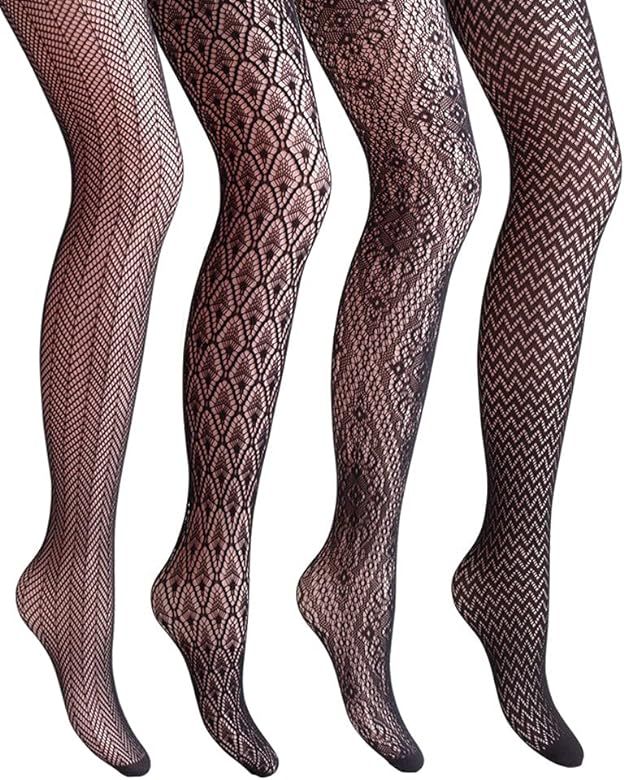 VERO MONTE Women Patterned Fishnet Tights Black Fishnets Net Stockings Pantyhose | Amazon (US)
