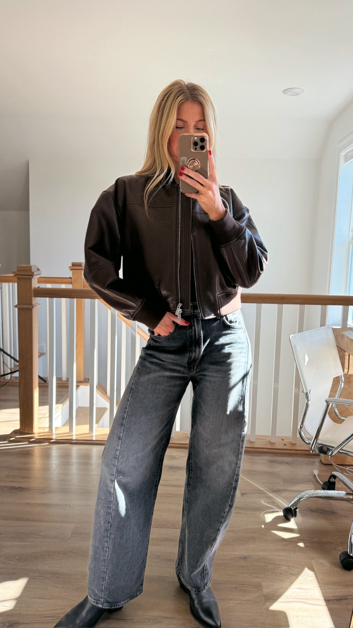 Leather bomber. Runs small. I wear size medium. 

#LTKStyleTip #LTKSeasonal #LTKBeauty