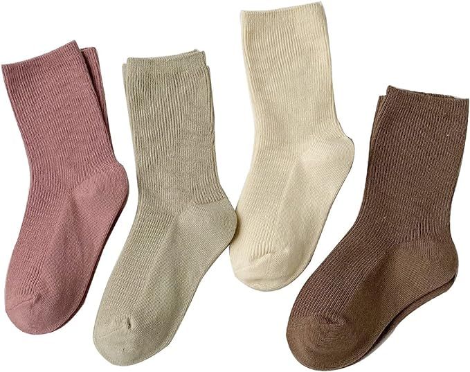 kids girls cotton crew socks 4pack boys girls fashion casual socks | Amazon (US)