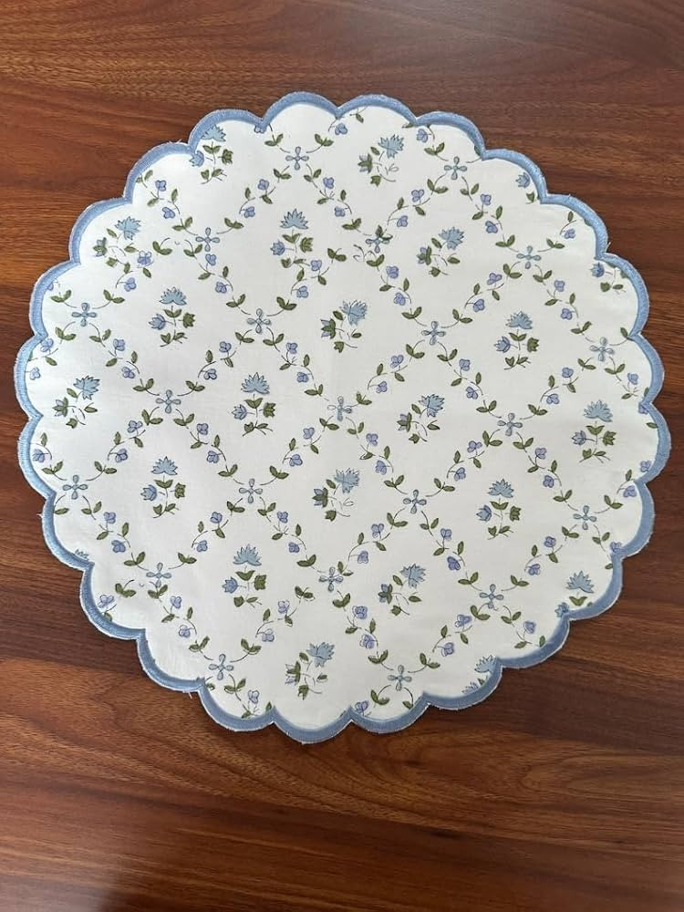 Ridhi Powder Blue Bo-ho Round Place Mat Double Layer Floral Cotton Washable Placemats 15" Round E... | Amazon (US)