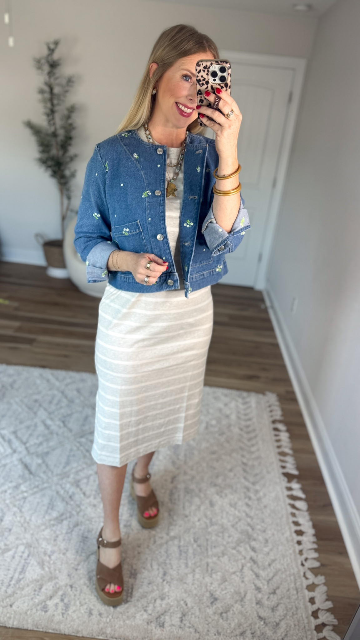 Daily try on, Walmart outfit, Walmart fashion, Walmart try on, time and tru, t-shirt midi dress, floral denim jacket 

#LTKWorkwear #LTKootd #LTKmomlife