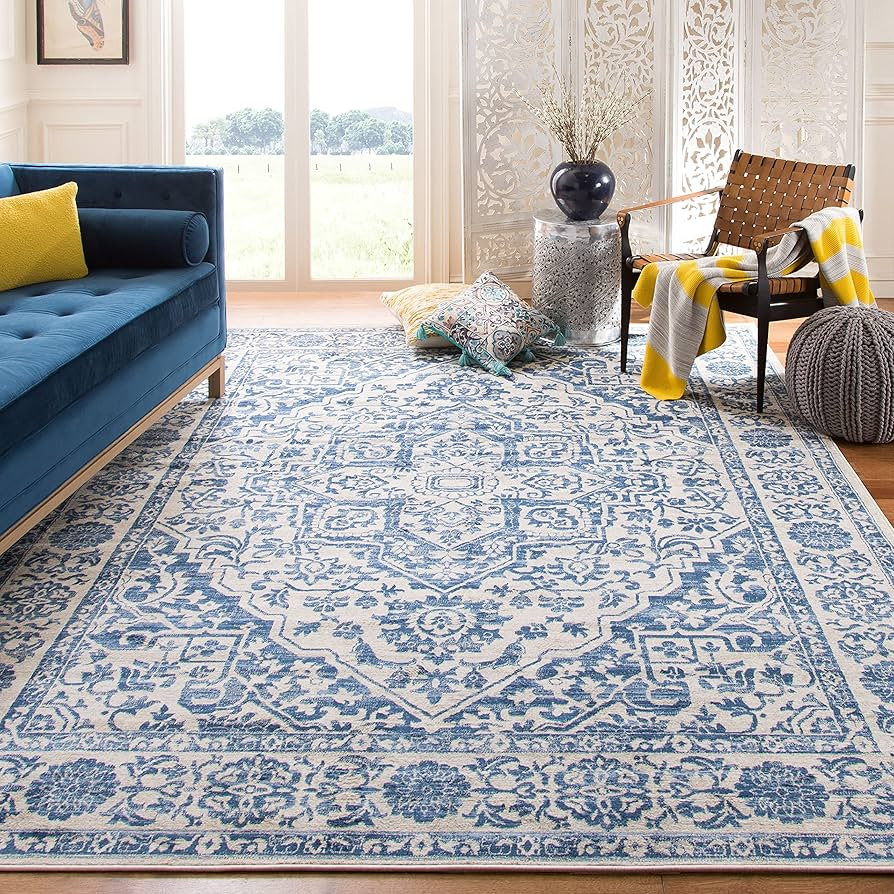SAFAVIEH Brentwood Collection Area Rug - 8' x 10', Navy & Light Grey, Medallion Distressed Design... | Amazon (US)