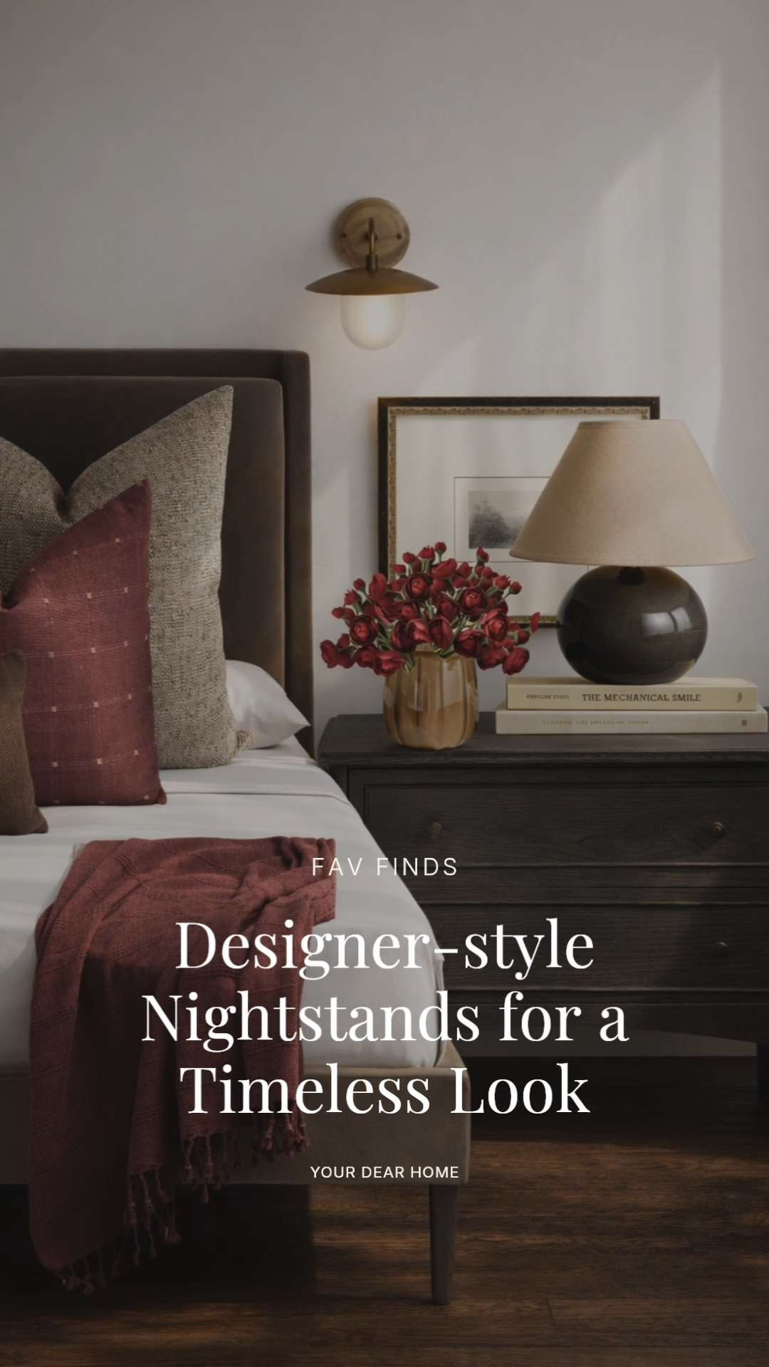 Designer-style nightstands with warm wood tones, soft lighting, and layered textiles that make the bedroom feel cozy, elevated, and timeless. 

 #LTKHome