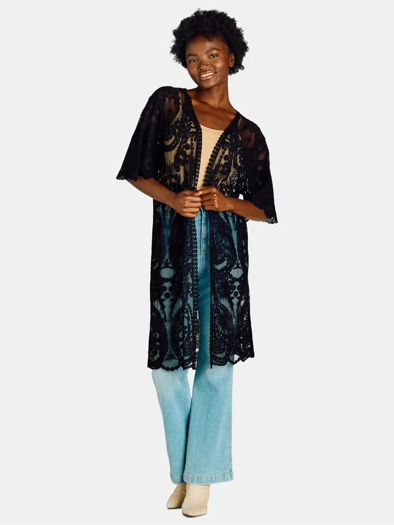 Time and Tru Women’s Open Front Lace Coverup, Sizes S-XXL | Walmart (US)