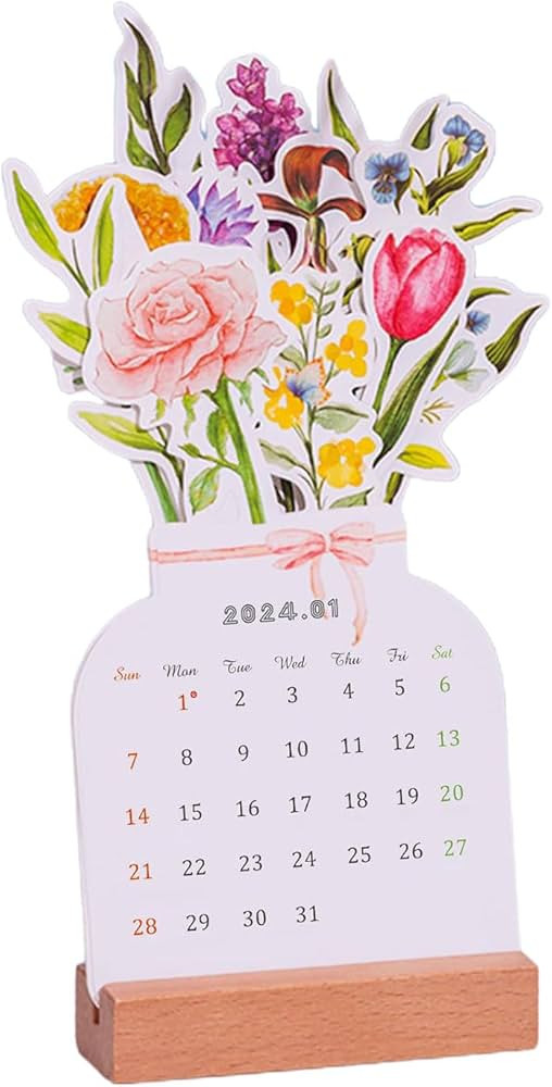 Flowers Planning Calendar Colorful Wood Desk Calendar Ornament Daily Schedule For Offices Home Or... | Amazon (US)
