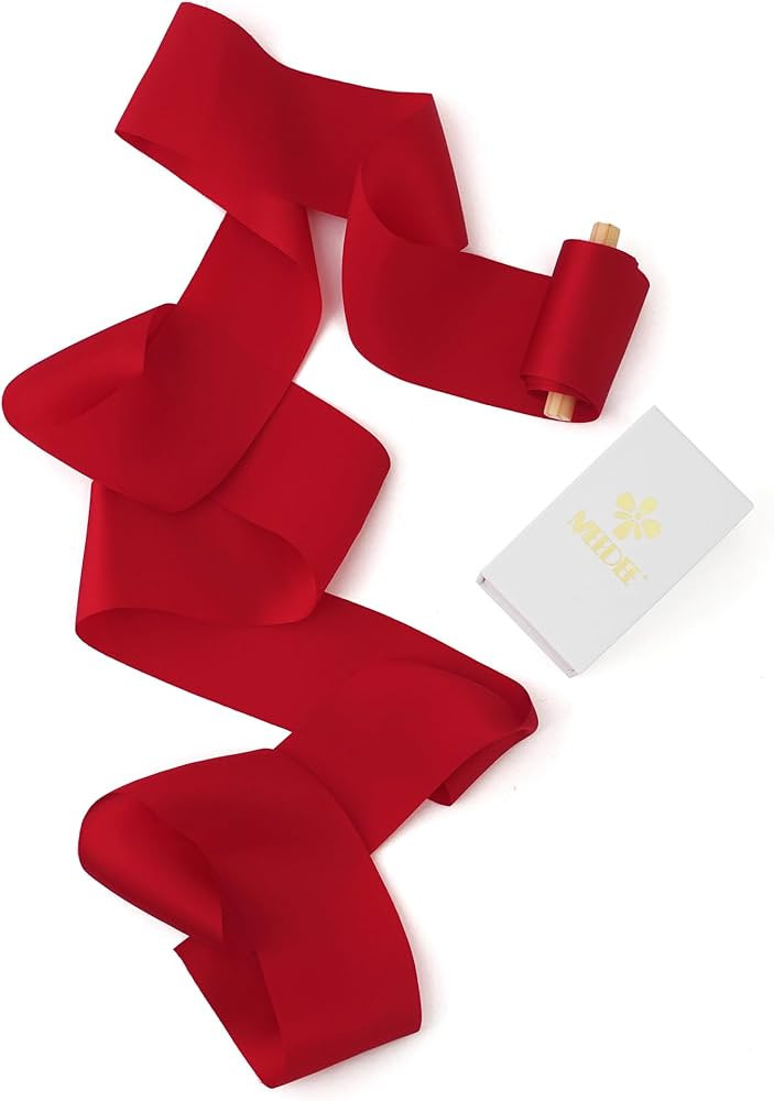 MEEDEE Red Silk Ribbon 2 Inch Red Pure Silk Ribbon Vintage Red Silk Satin Ribbon 5 Yards On Spool... | Amazon (US)