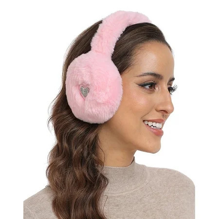 HDE Women s Fuzzy Faux Fur Earmuffs with Rhinestone Charms Light Pink Heart Charm | Walmart (US)