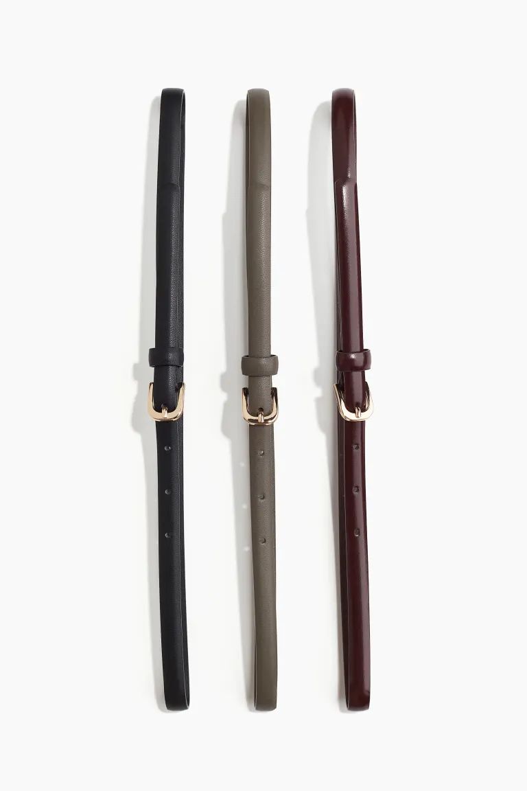 3-pack Narrow Belts - Black/taupe/burgundy - Ladies | H&M US | H&M (US + CA)