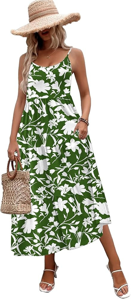 Zeagoo Womens Summer Long Dress Adjustable Spaghetti Strap Floral Casual Dress with Pockets Flowy... | Amazon (US)