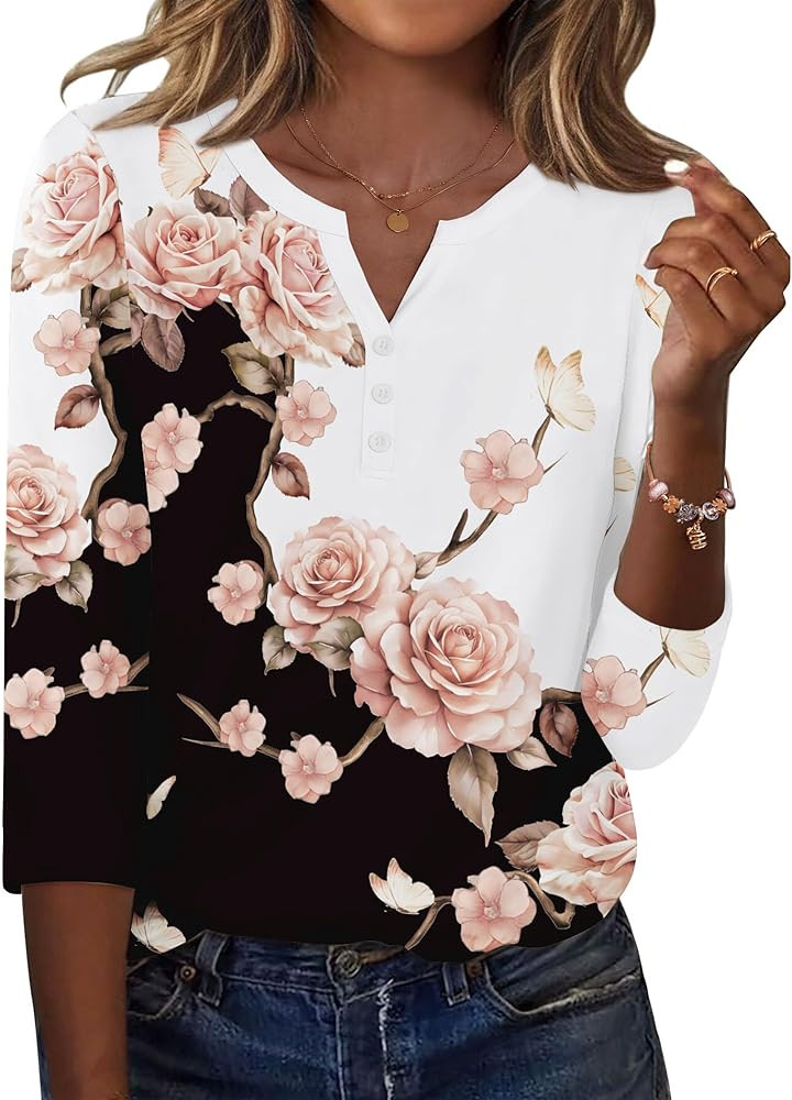 Zeagoo 3/4 Length Sleeve Womens Tops Casual Dressy Summer Blouses Buisness Work Spring Tee Shirts | Amazon (US)