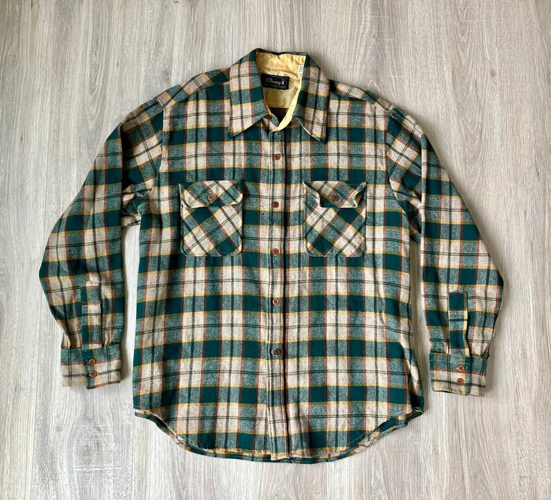 Vintage 70s JC Penny Plaid Flannel Button-Up Board Shirt / Jacket (Men’s XL) | Etsy (US)
