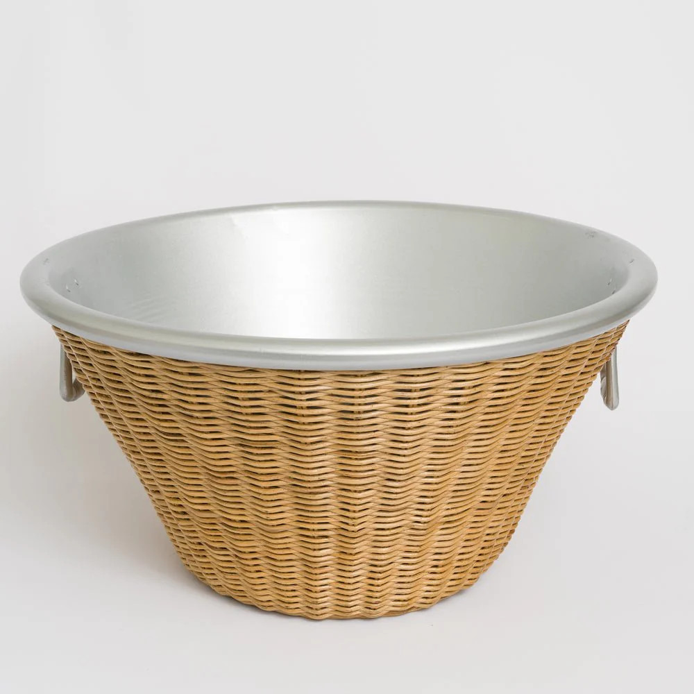 Natural Wicker and Aluminum Ice Bucket with Handles | Pomegranate