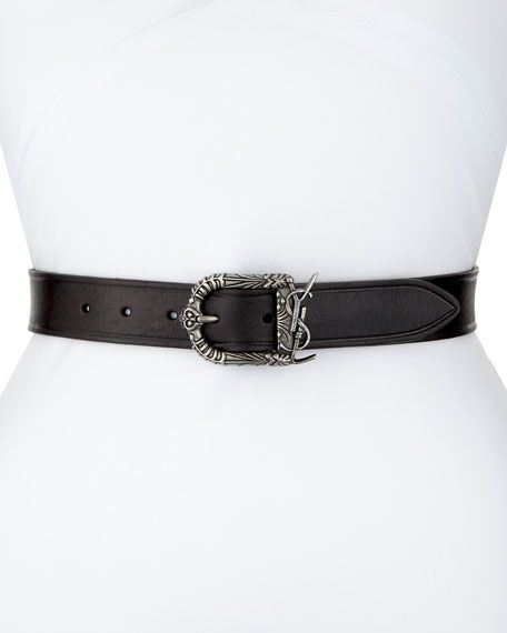 Monogram YSL Celtic Leather Belt | Neiman Marcus