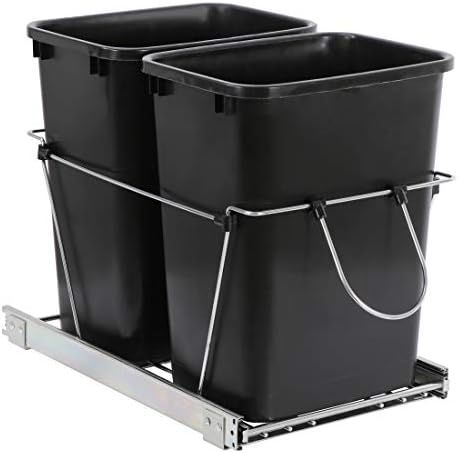 SUPER DEAL Double 35 Quart Sliding Pull Out Trash Can Under Cabinet Dual Compartment Waste Container | Amazon (US)