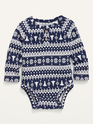 Unisex Printed Thermal-Knit Henley Bodysuit for Baby | Old Navy (US)