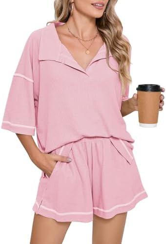 Pink Queen Womens 2 Piece Pajama Sets Short Sleeve Tops Lounge Sets Casual 2 Piece Outfits Summer... | Amazon (US)