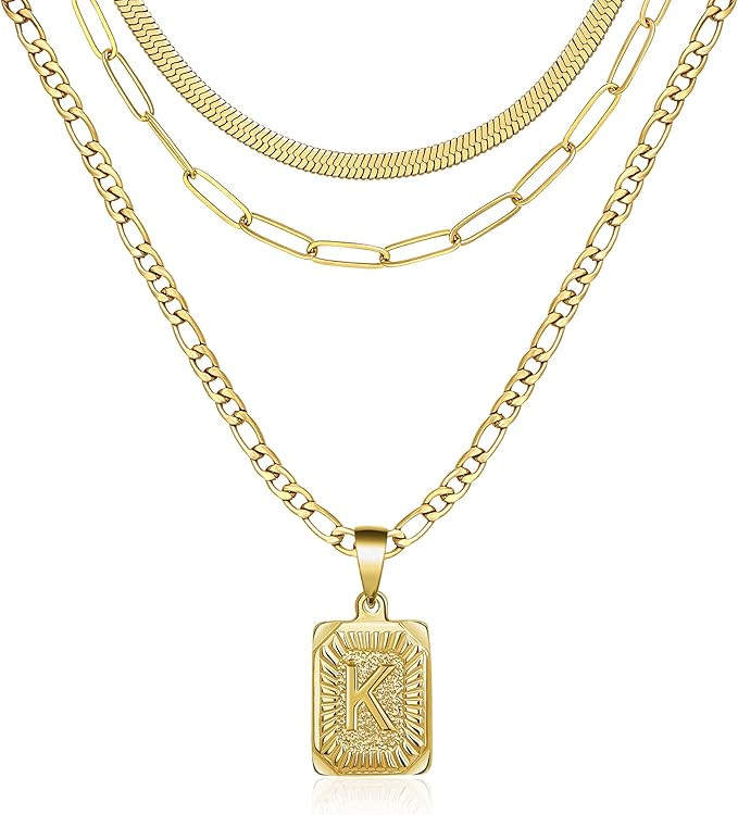 Gold Layered Necklace Set 3 PCS for Women Girls Dainty Trendy Paperclip Snake Choker Gold Filled ... | Amazon (US)