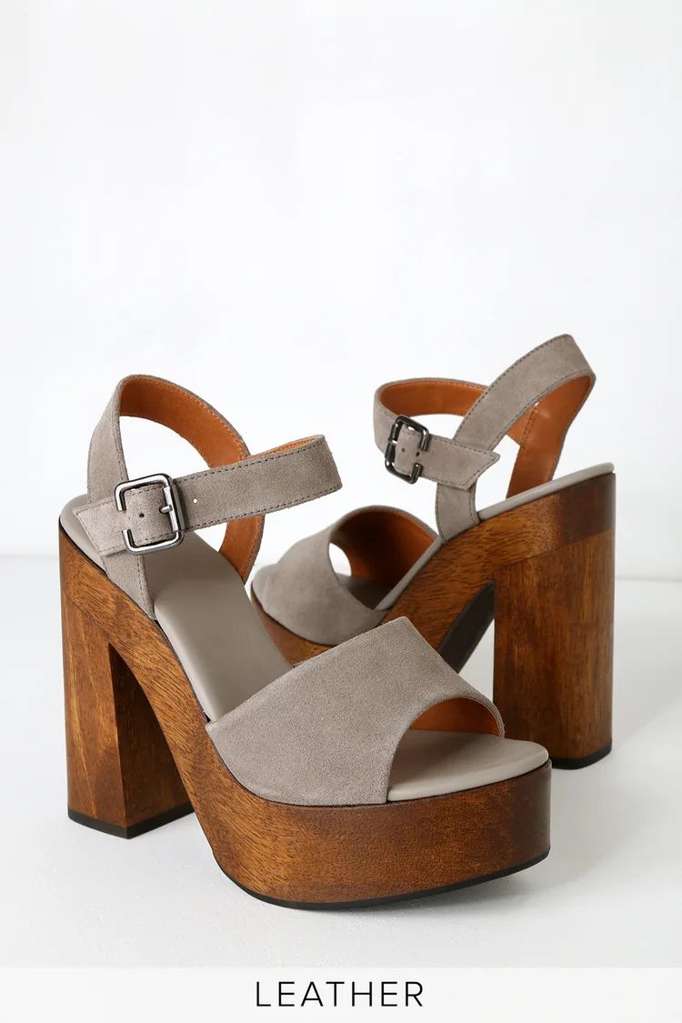 Lolita Leather Grey Suede Wooden Platform Heels | Lulus (US)
