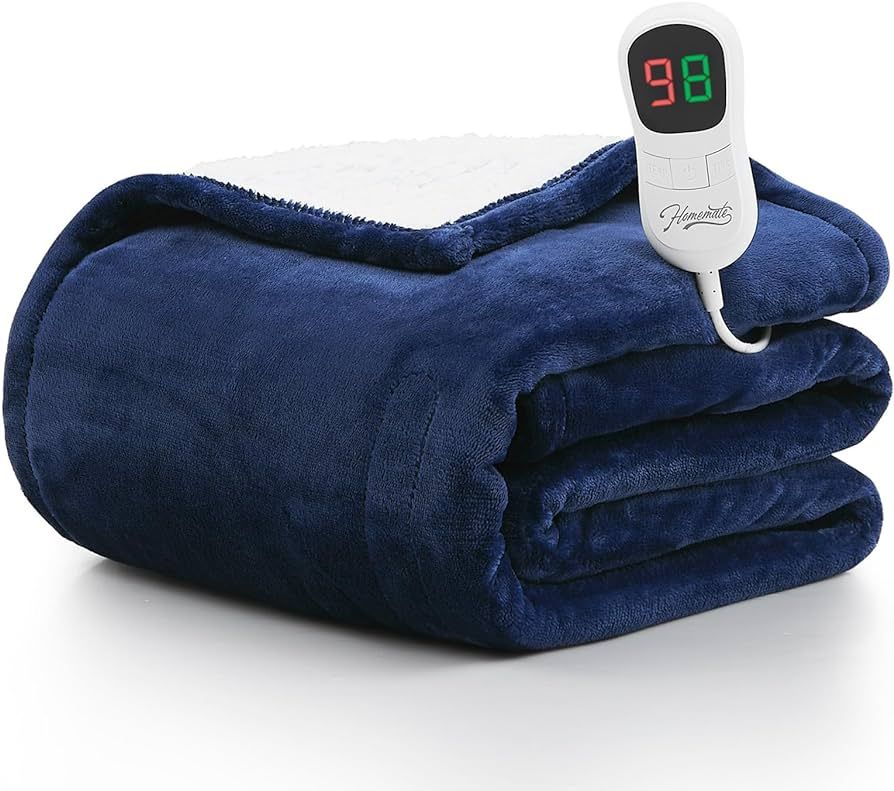 HomeMate Heated Blanket Electric Throw - 50/''x60/'' Heating 1/2/4/6/8 Hours Auto-off 10 Heat Lev... | Amazon (US)