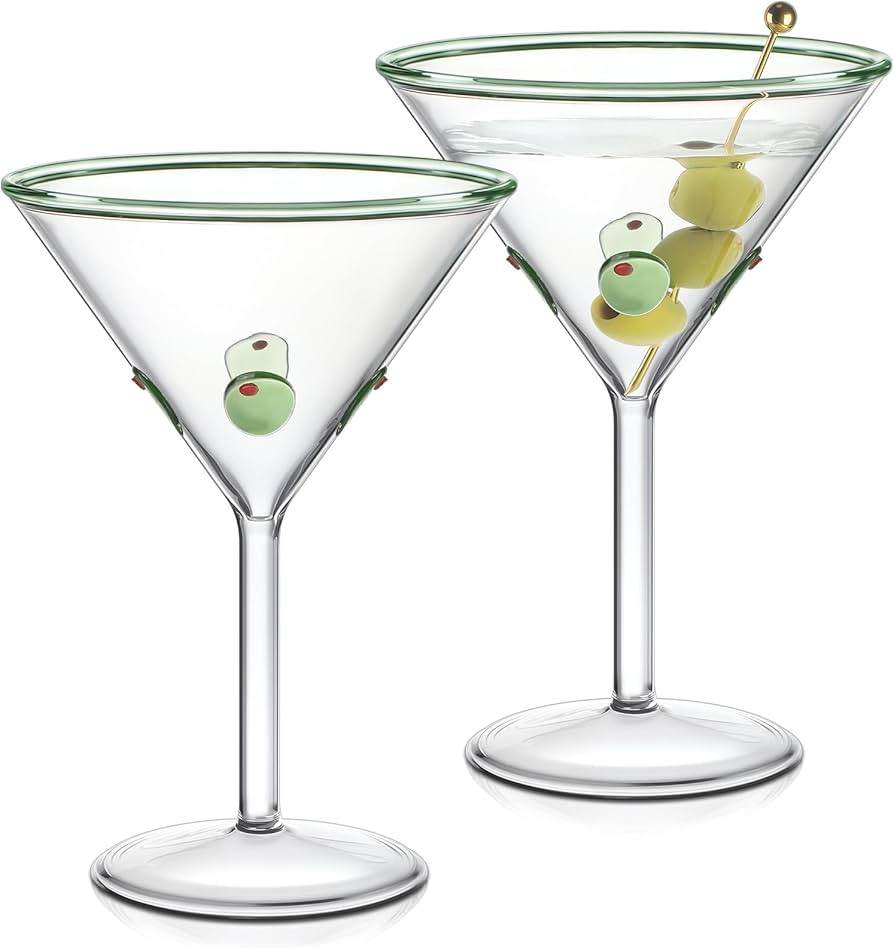 Mimorou 2 Pcs Olive Icon Martini Glasses 9 oz Clear Cocktail Shaker Glassware with Tall Stem for ... | Amazon (US)