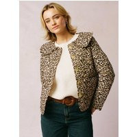 Joanie Clothing Brooke Leopard Print Quilted Collared Jacket - Large (UK 16-18) (Brown) | Joanie