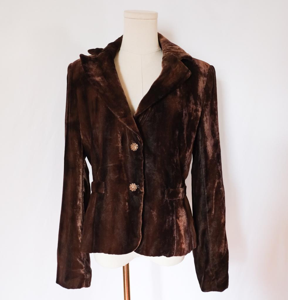 Vintage 90s Dark Chocolate Brown Crushed Velvet Blazer w/ Bejeweled Buttons Caché SM | Etsy (US)