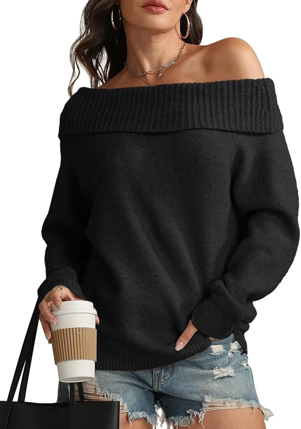 ATHMILE Womens Off The Shoulder Sweaters Oversized Batwing Sleeve Loose Pullover Fall Outfits Win... | Amazon (US)