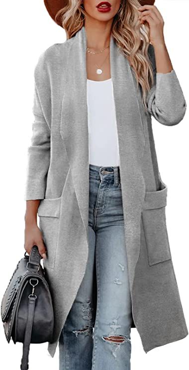 Uusollecy Women Long Sleeve Open Front Knit Cardigans Casual Loose Oversized Cardigan Sweater Sol... | Amazon (US)
