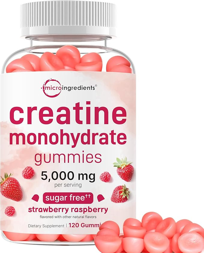 Creatine Monohydrate Gummies 5,000mg Per Serving, 120 Count | Sugar Free Strawberry Raspberry Fla... | Amazon (US)