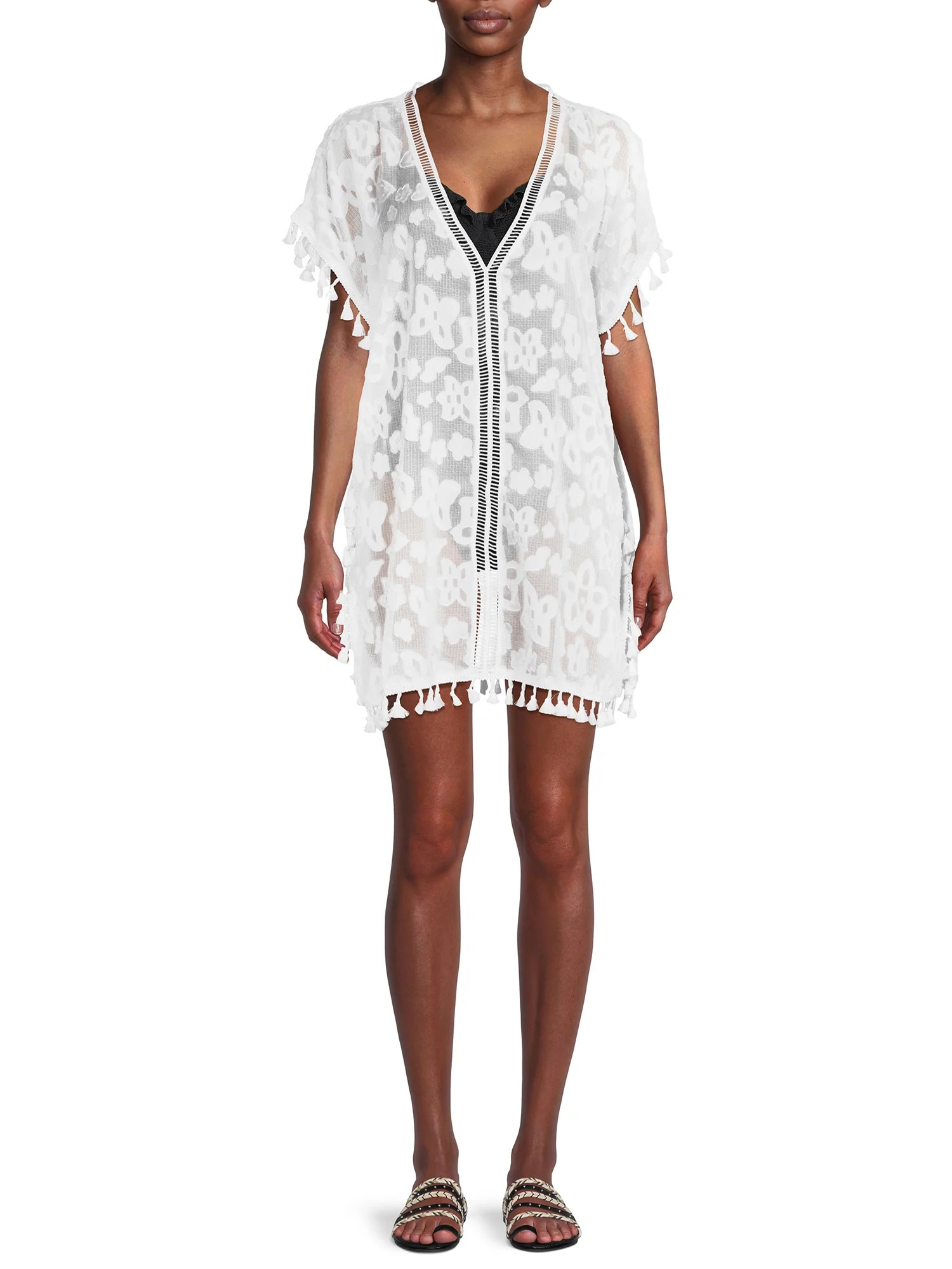 Miken Women's Poncho Tunic Swimsuit Cover Up with Tassels | Walmart (US)