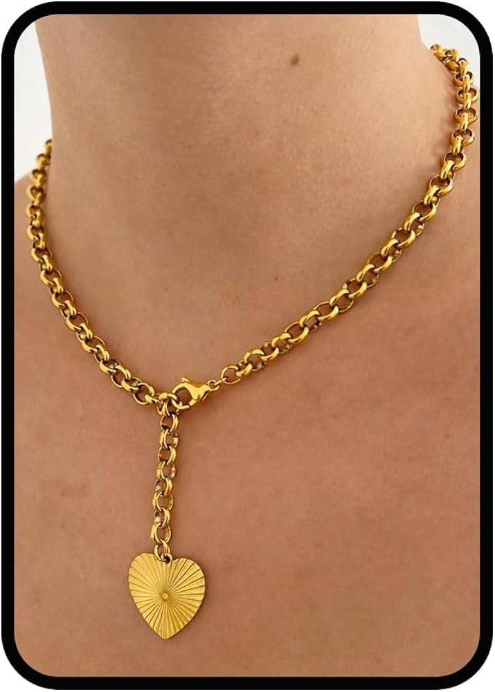 Star Necklace For Women, 14k Gold Pendant Heart Chunky Statement Y2k Big Silver Vintage Link Thic... | Amazon (US)