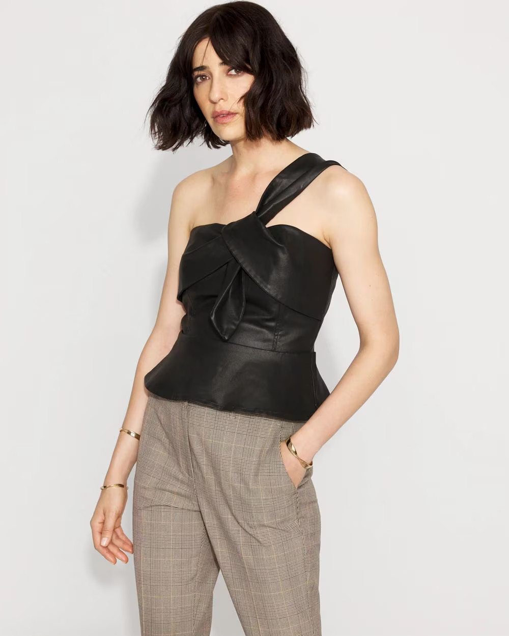 One-Shoulder Faux Leather Peplum Top | White House Black Market | White House Black Market