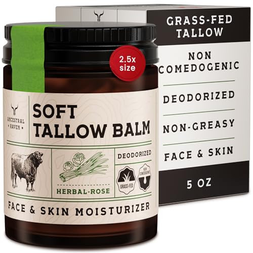Beef Tallow for Skin - Beef Tallow For Face - Tallow Face Moisturizer - Beef Tallow Moisturizer - Tallow Balm - Grass Fed Beef Tallow For Skin - Tallow Face Cream Lotion (5.0, Herbal-Rose) | Amazon (US)