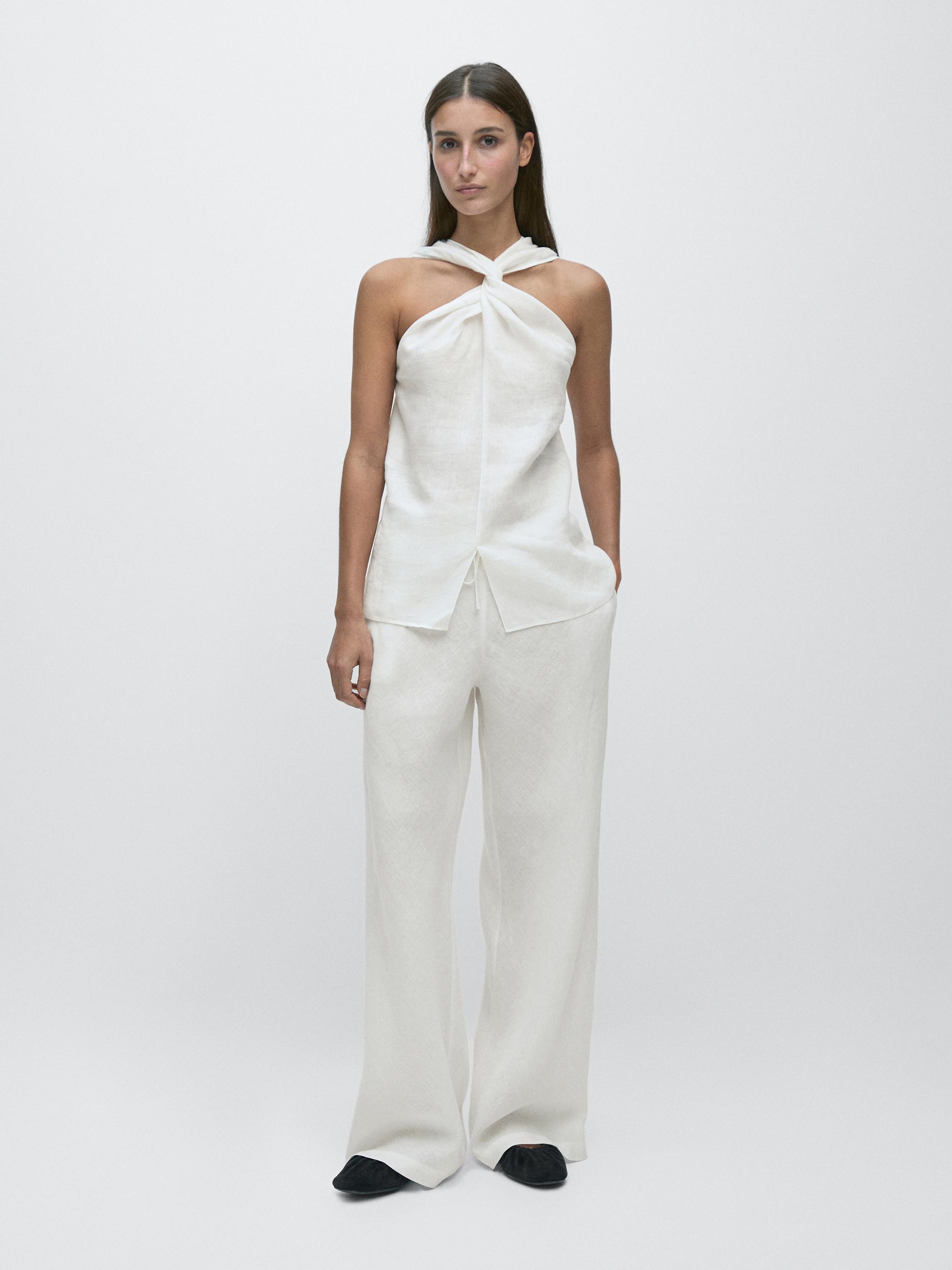 100% linen trousers with elasticated waistband | Massimo Dutti US