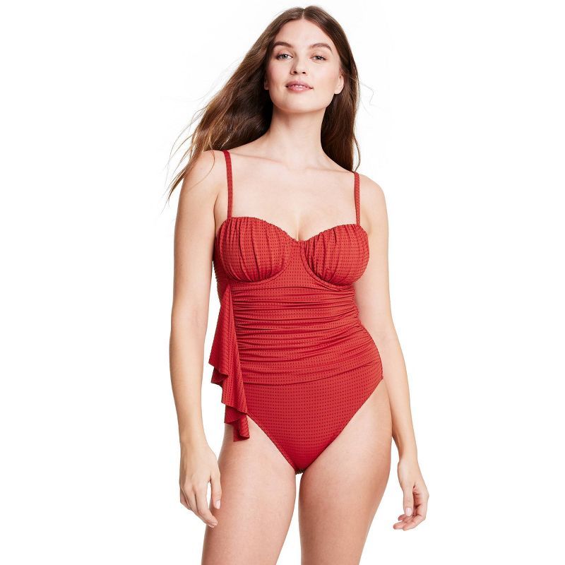 Women's Embossed Dot Ruffle Medium Coverage One Piece Swimsuit - RHODE x Target Red | Target