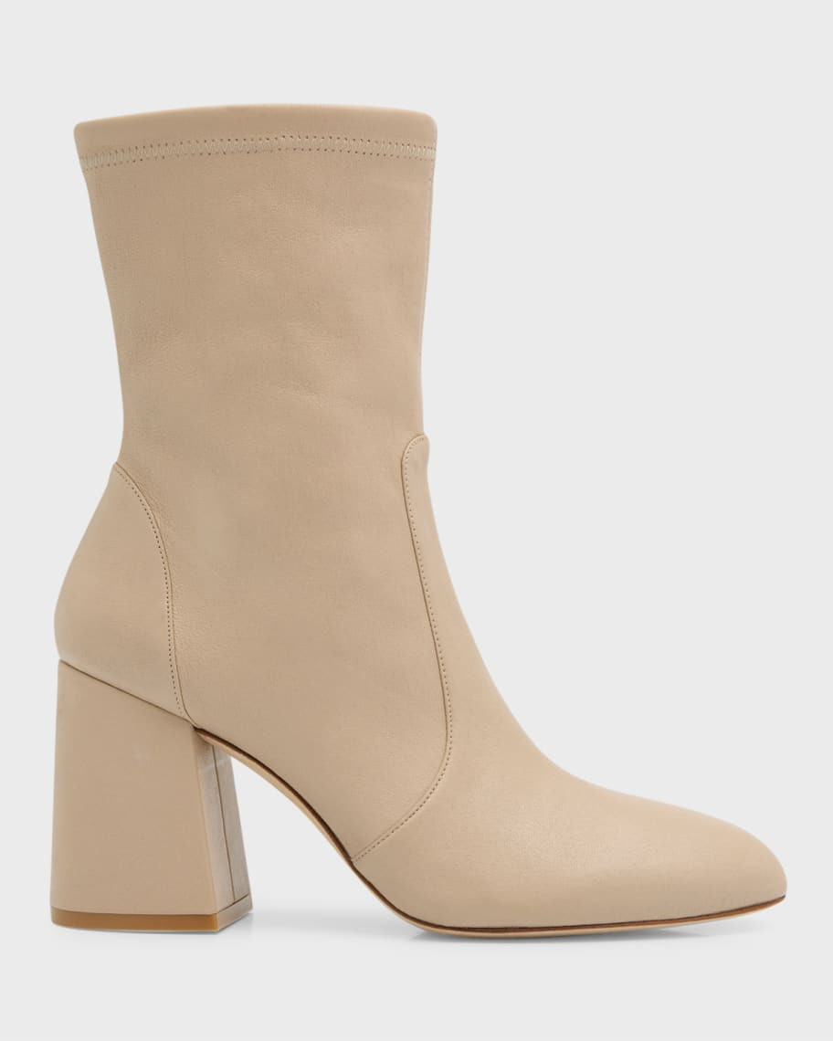 Stuart Weitzman Flareblock Stretch Leather Ankle Booties | Neiman Marcus
