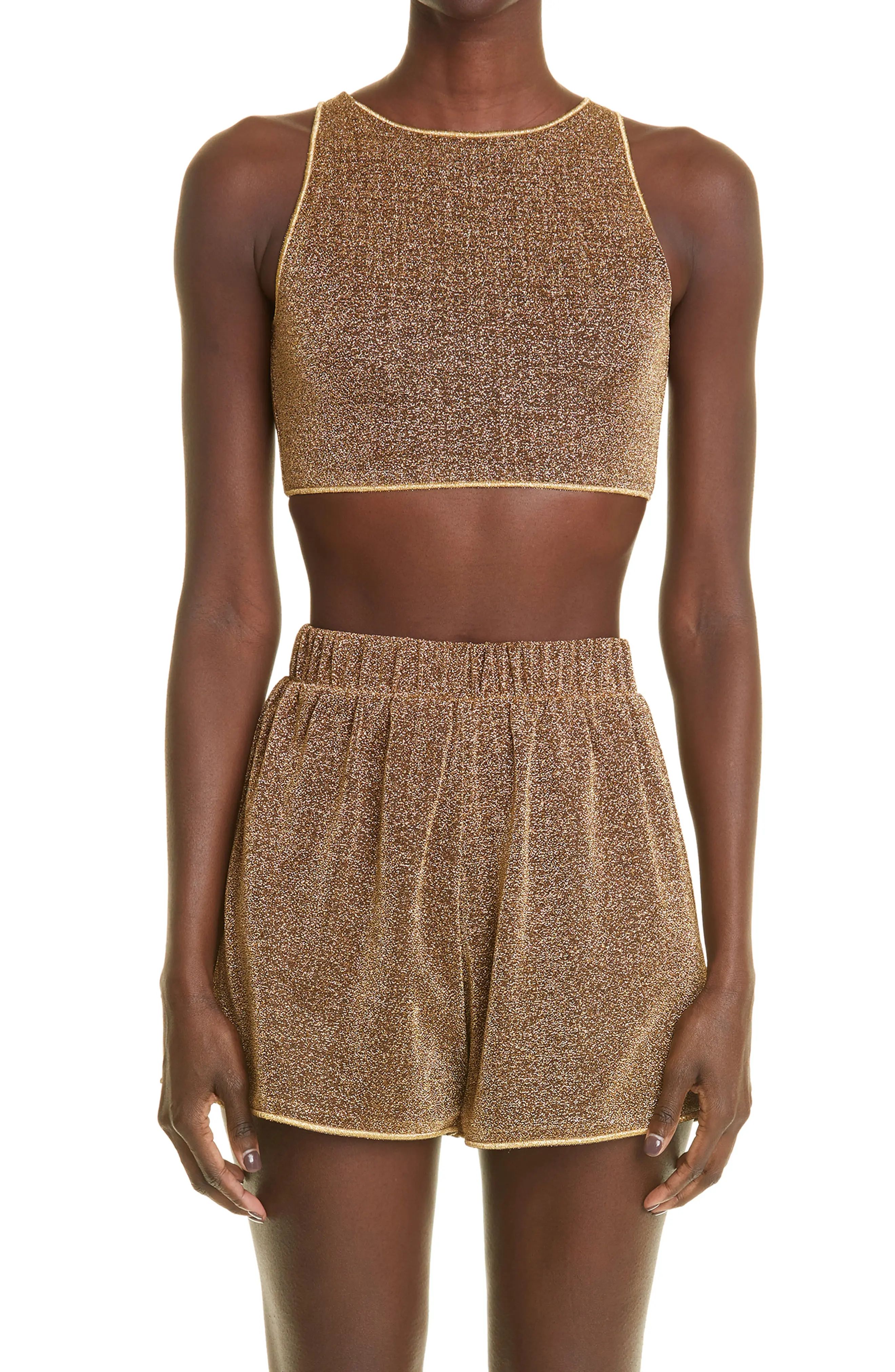 Oseree Lumiere Cover-Up Crop Top in Sand at Nordstrom, Size X-Large | Nordstrom