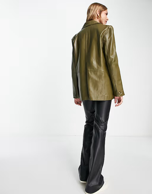 Muubaa oversized boxy leather blazer in olive | ASOS (Global)