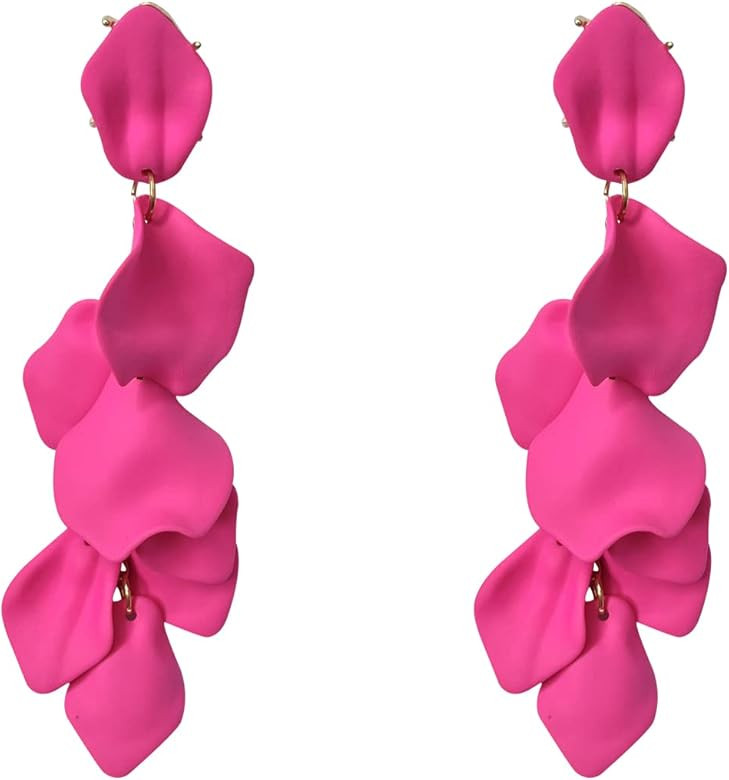 Long Acrylic Rose Petal Earrings Dangle Exaggerated Flower Earrings Drop Statement Floral Tassel ... | Amazon (US)