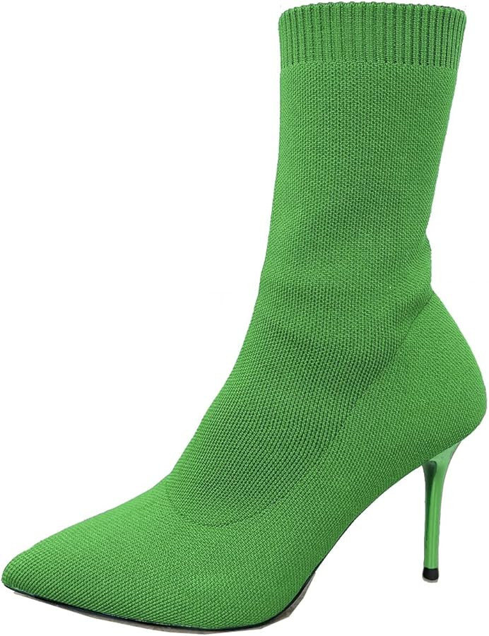 Jeesay Women's Sexy Pointed Toe Sock Ankle Boots Stiletto High Heels Mid Calf Booties Stretch Kni... | Amazon (US)