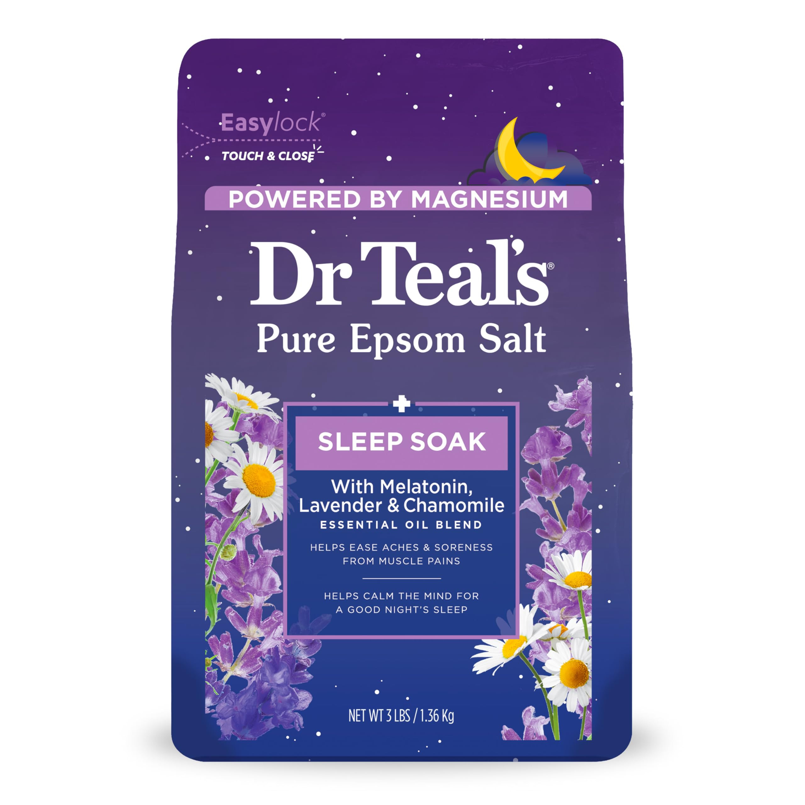 Dr Teal's Pure Epsom Salt Soak, Sleep Blend with Melatonin, Lavender & Chamomile Essential Oils, ... | Amazon (US)