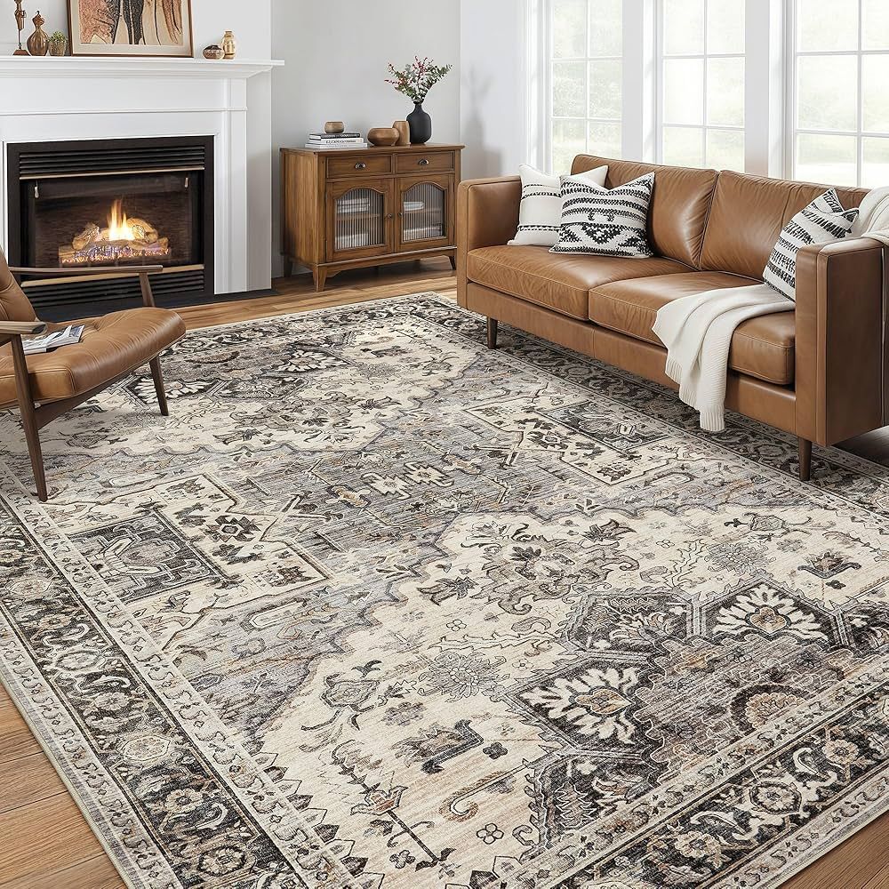 Area Rug Living Room Rugs - 9x12 Soft Machine Washable Oriental Vintage Floral Distressed Rug Lar... | Amazon (US)