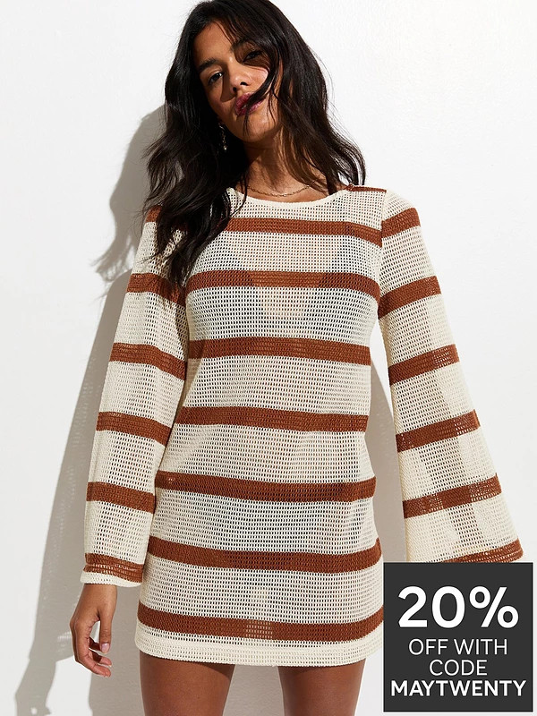 New Look Scoop Back Crochet Kaftan - Brown | Very (UK)