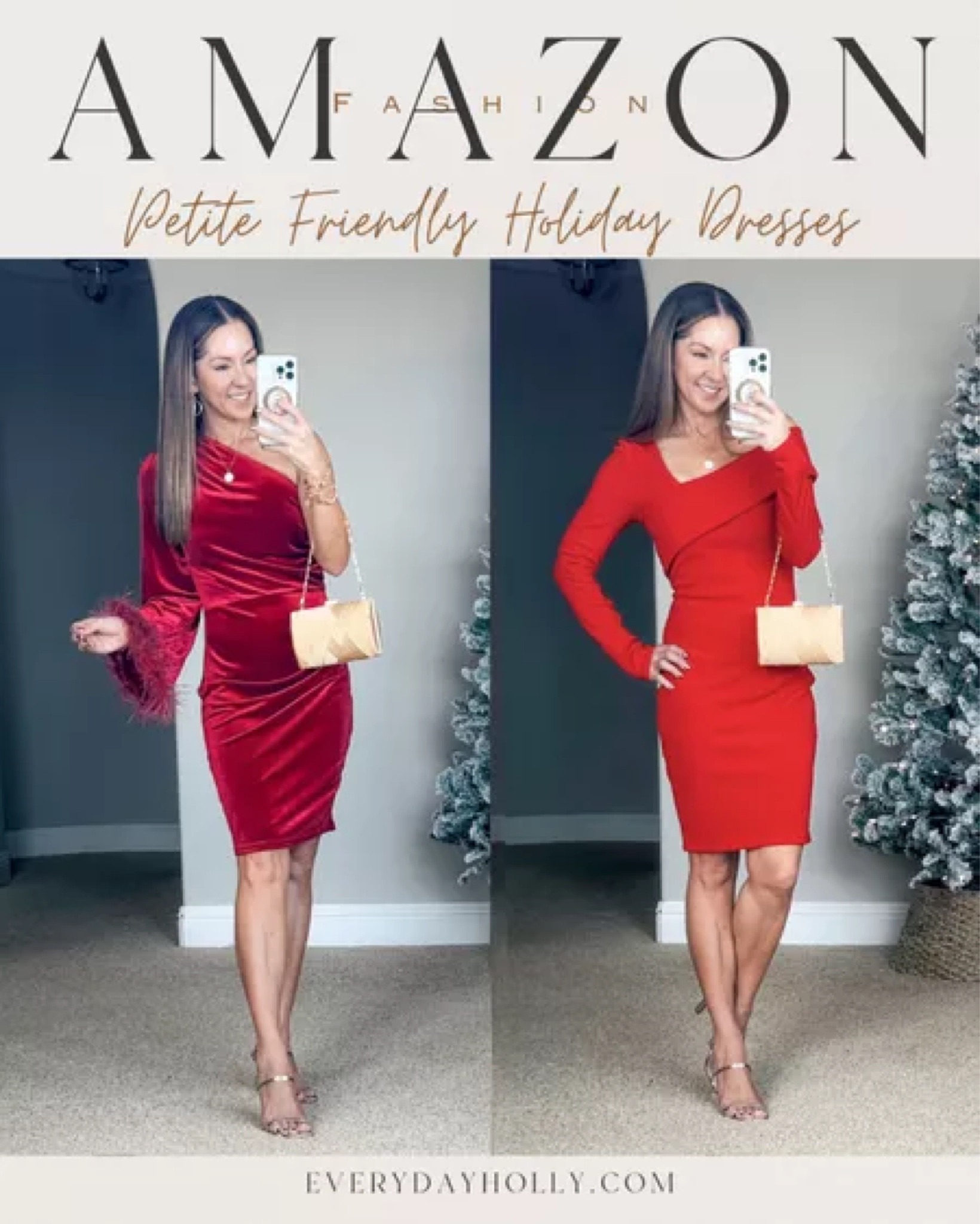 Amazon Petite friendly Holiday dresses all in the smallest size. gold heels with gold tts | special occasion gold bag, clutch | my favorite strapless bra and my favorite self tanner and self tanning mitts. red dress, velvet dress, Christmas party dress holiday outfit off the shoulder

#LTKSeasonal #LTKHoliday #LTKparties