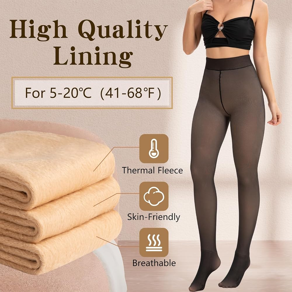 HONGTEYA Fleece Lined Tights Women Winter Thermal Leggings Pantyhose Fake Translucent Thick Warm ... | Amazon (US)